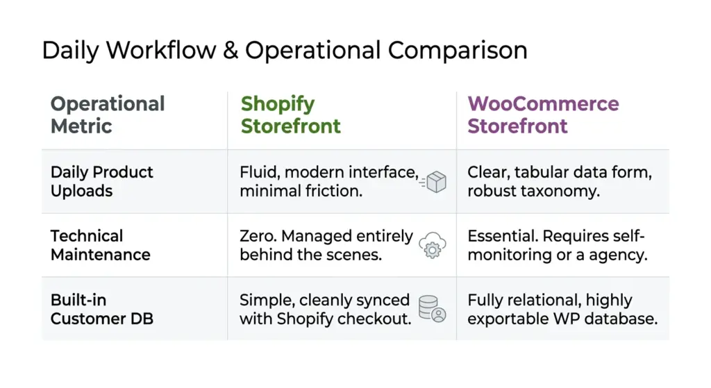 woocommerce vs shopify daily workflow and operational comparison 