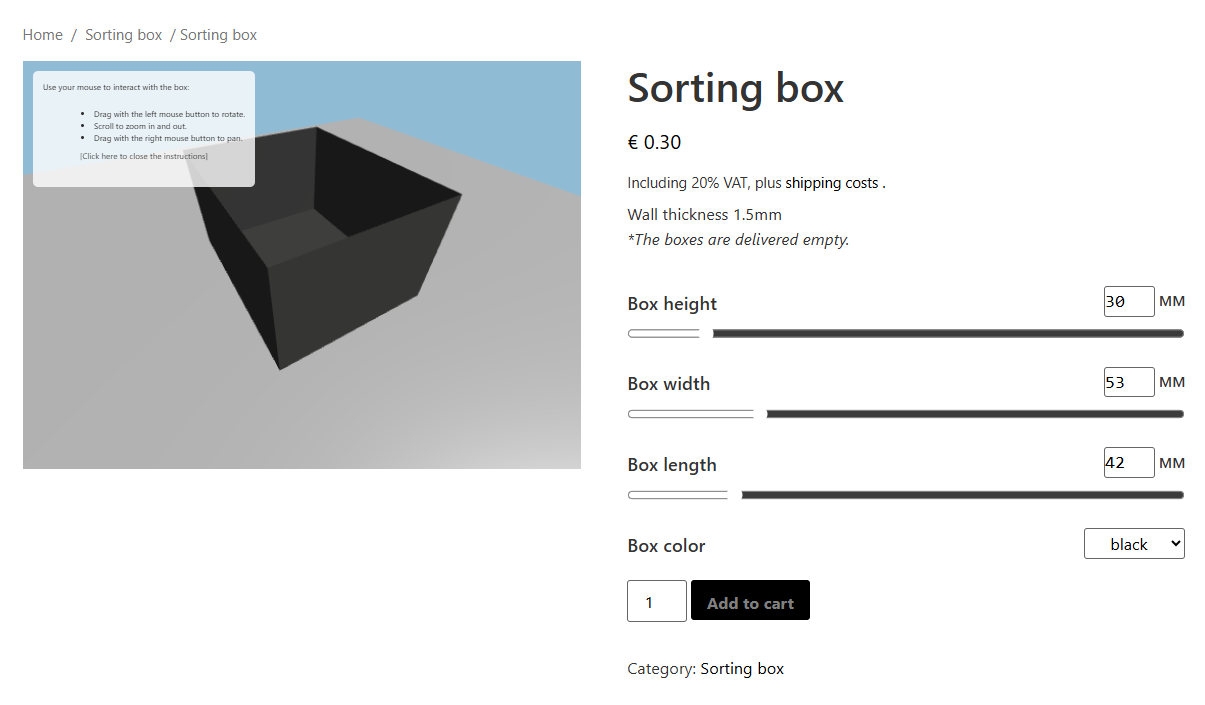 Interactive 3D Box Configurator