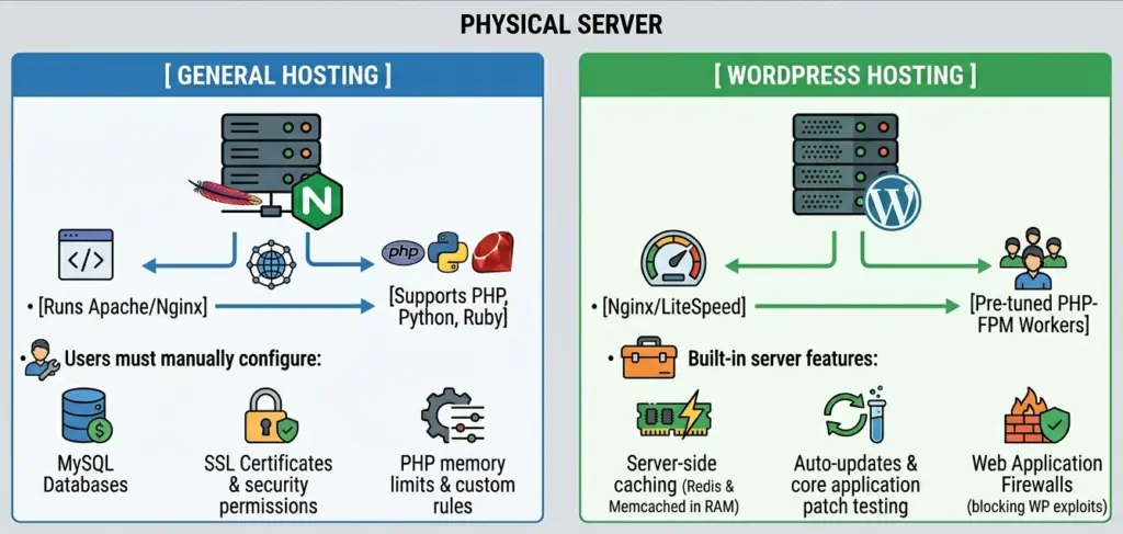 physical server - (difference between web hosting and wordpress hosting)
